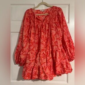 Olivaceous Pink Orange Tiered Mini Dress